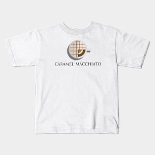 Hot caramel macchiato coffee cup top view in flat design style Kids T-Shirt